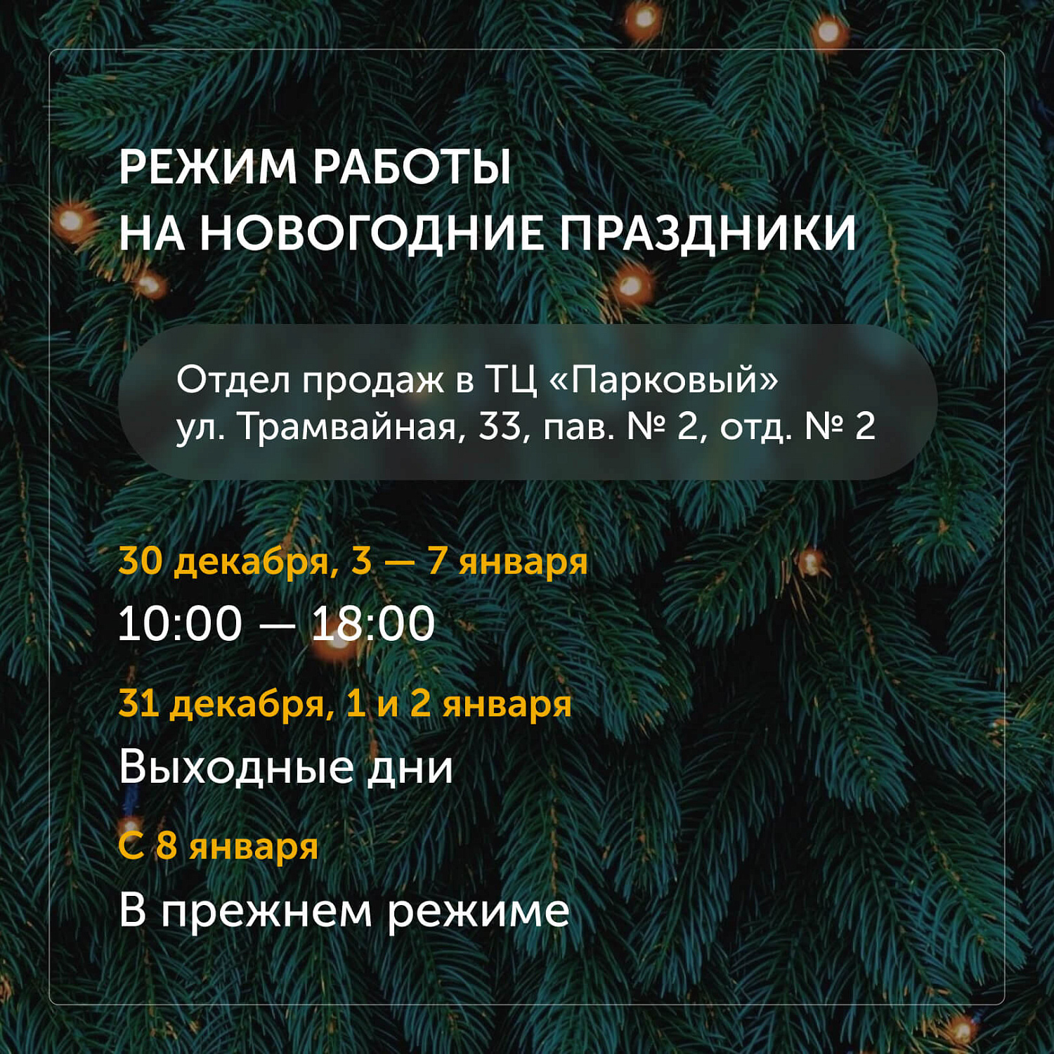 Режим работы на новогодние праздники 2025